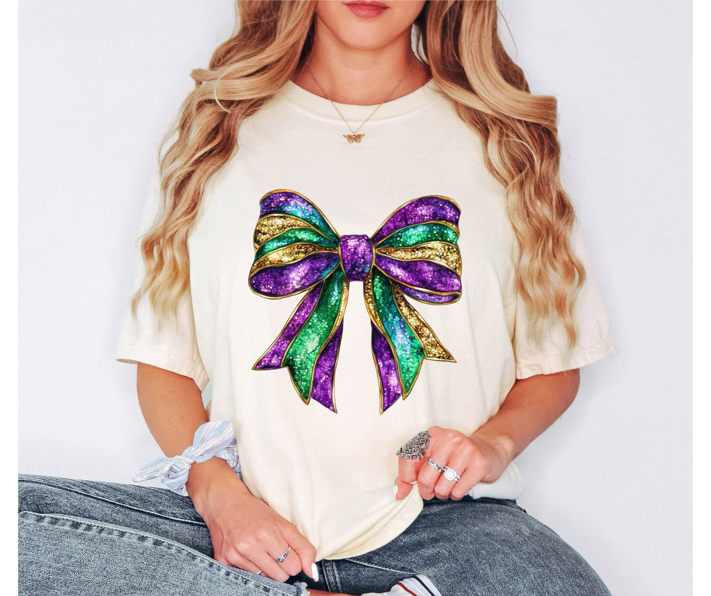 Mardi Gras Coquette Bow Comfort Colors Tshirt Womenswear