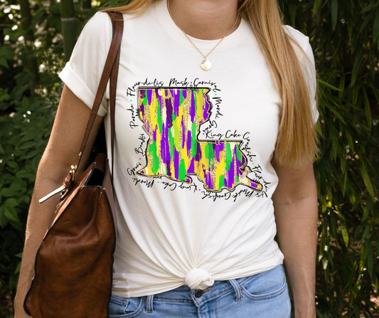 Woman's Louisiana Mardi Gras Jersey Short Sleeve Tee