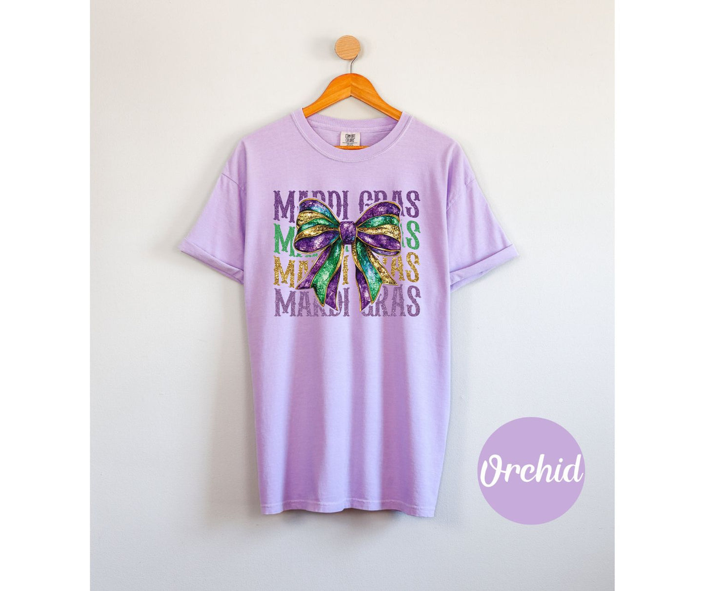 Comfort Colors Mardi Gras Coquette Bow Tshirt Womenswear