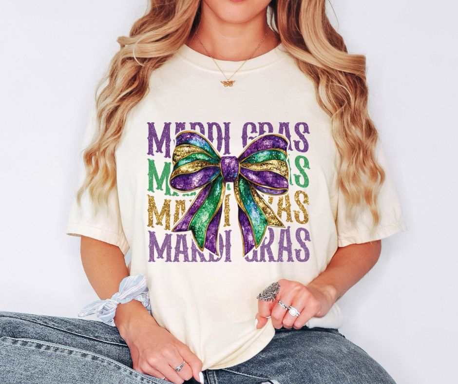 Comfort Colors Mardi Gras Coquette Bow Tshirt Womenswear